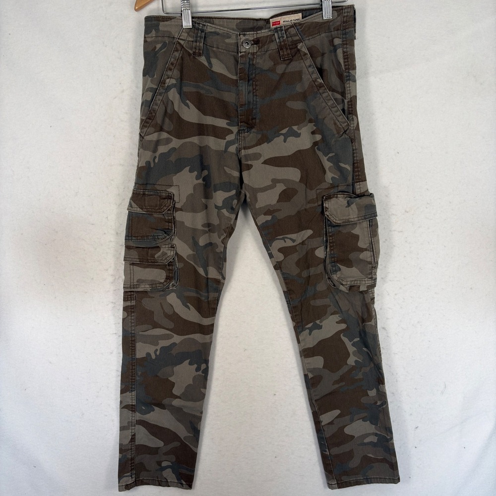 Wrangler Regular Taper Camo Cargo Pants‎ Mens 30x30 Green Camouflage Stretch